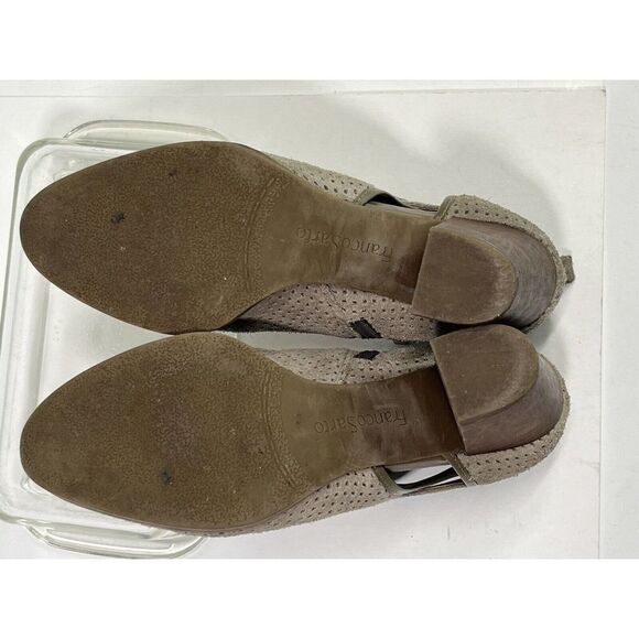 Franco Sarto Size 9 Taupe Suede Lazer Cut Ankle Booties Cut Out Block Heel - Picture 10 of 12
